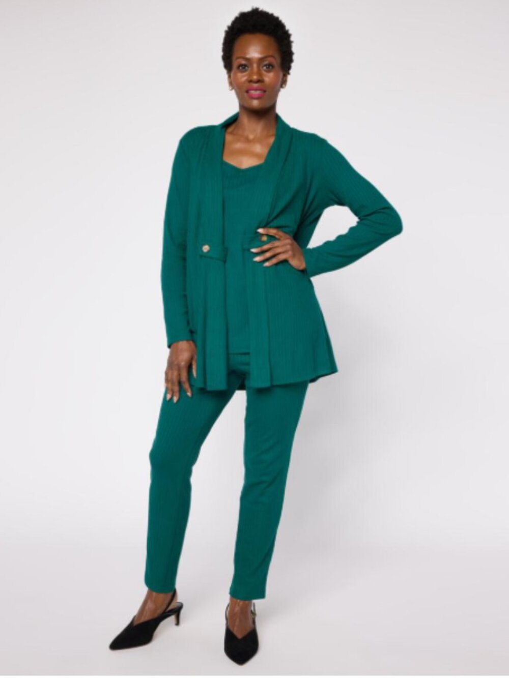 Nina Leonard Rib Knit Cardigan, Tank and Pant 3-piece Set - Size: 2X - NIP